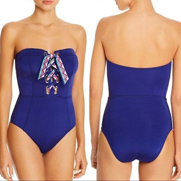 Trina Turk Paradise Bandeau Lace-Up One-Piece Swim Size 2 - Picture 1 of 11